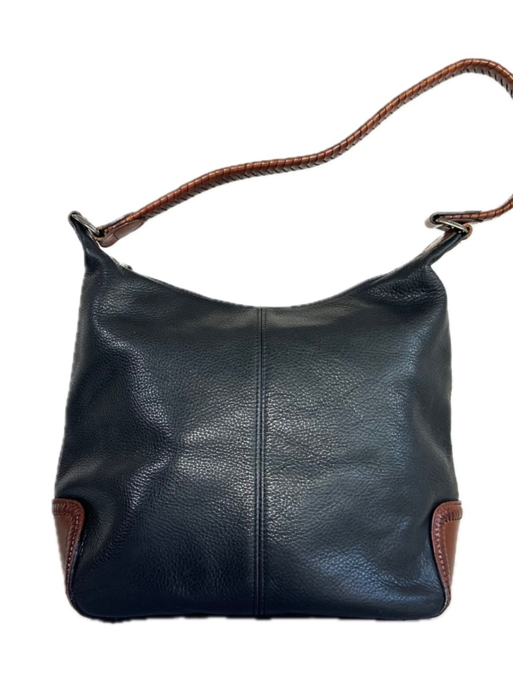 Fossil Dawson Hobo Pebbled Leather Brown Corner Braided Strap Black Shoulder Bag